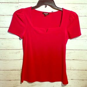 Solid Notch Square Neck Puff Sleeve Tee Express